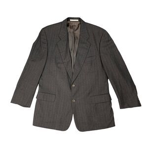 Vintage Hugo Boss Blazer Mens 44 Black Wool Striped Single Breasted Made USA